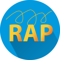 Icon of gold letters spelling RAP against a blue background