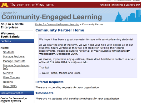 Community Partner Homepage screenshot