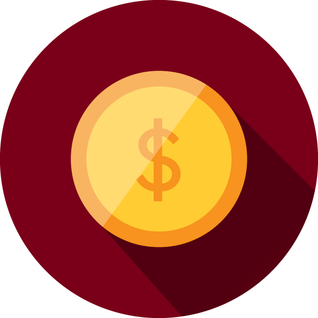 Icon of a gold dollar sign against a maroon background
