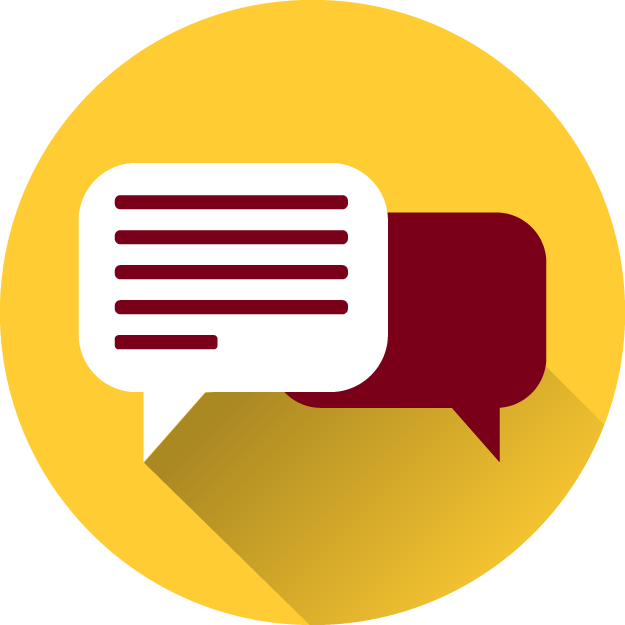 Icon of speech bubbles on a gold background