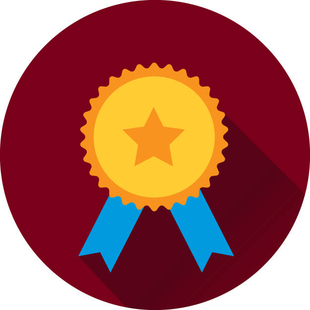 Icon of an award ribbon against a maroon background