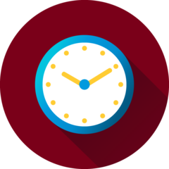 Icon of a clock against a maroon background