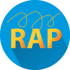 Icon of gold letters spelling RAP against a blue background