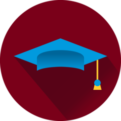 Icon of a graduation cap against a maroon background
