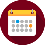 Icon of a calendar against a maroon background